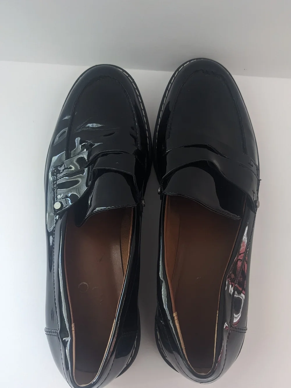 Franco Sarto Black Patent Platform Penny Loafers 7.5